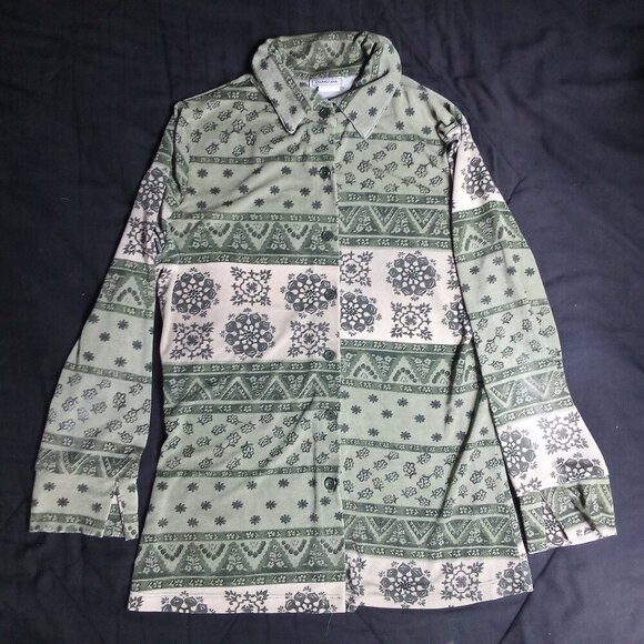 Vintage Pandora Floral Geometric Polyster Disco Shirt - Picture 2 of 7